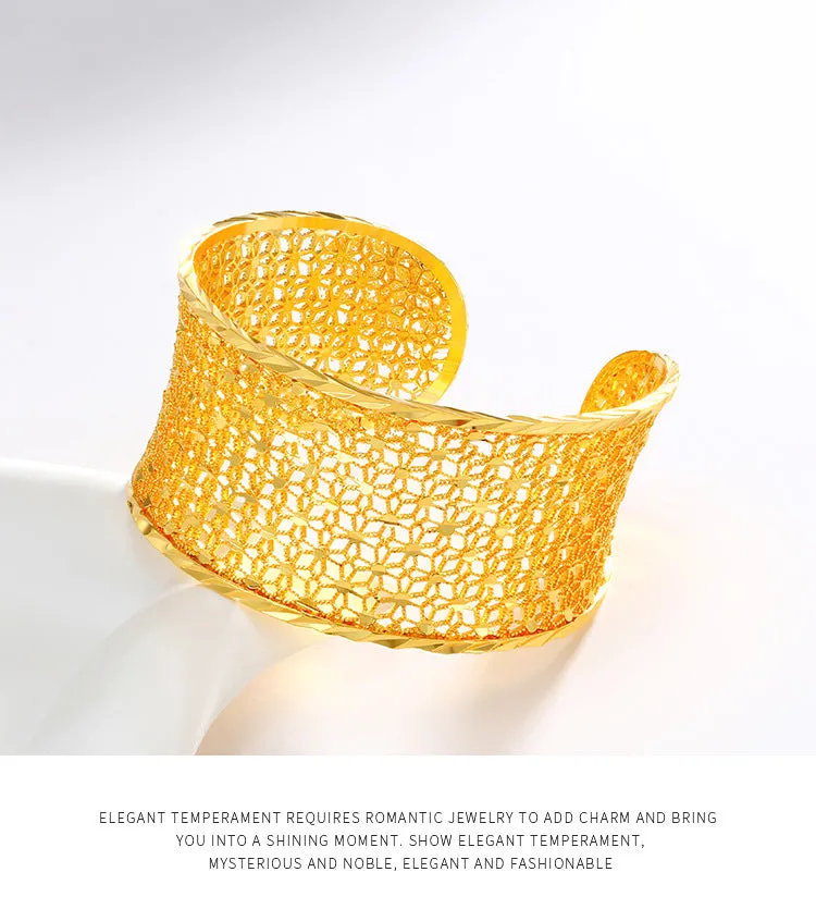 American foreign trade wide version heavy industry carved bridal hollow ring set Middle Eastern ladies open bracelet