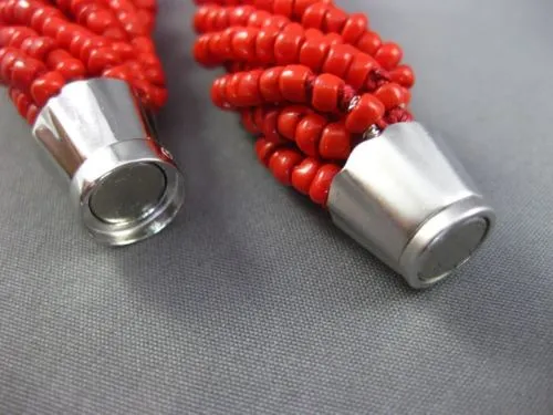 ANTIQUE AAA CORAL STAINLESS STEEL 3D MULTI STRANDED BEADED BOW NECKLACE #25871