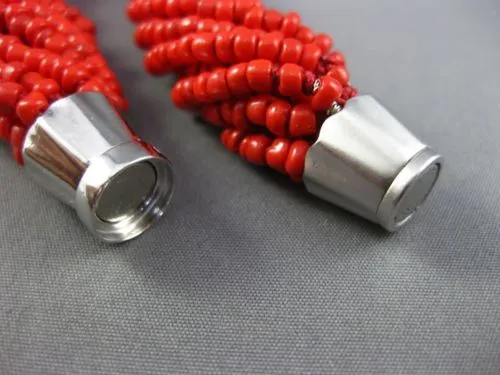 ANTIQUE AAA CORAL STAINLESS STEEL 3D MULTI STRANDED BEADED BOW NECKLACE #25871
