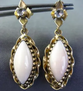 ANTIQUE CZ & AAA CORAL 14KT YELLOW GOLD 3D FILIGREE FANCY HANGING EARRINGS