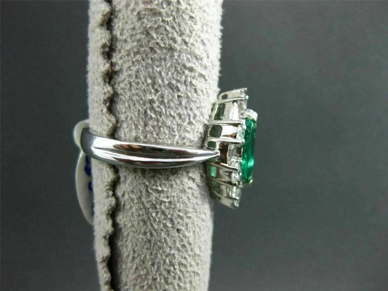 ANTIQUE LARGE 1.4CT DIAMOND & AAA COLOMBIAN 18K WHITE GOLD MARQUISE CLUSTER RING