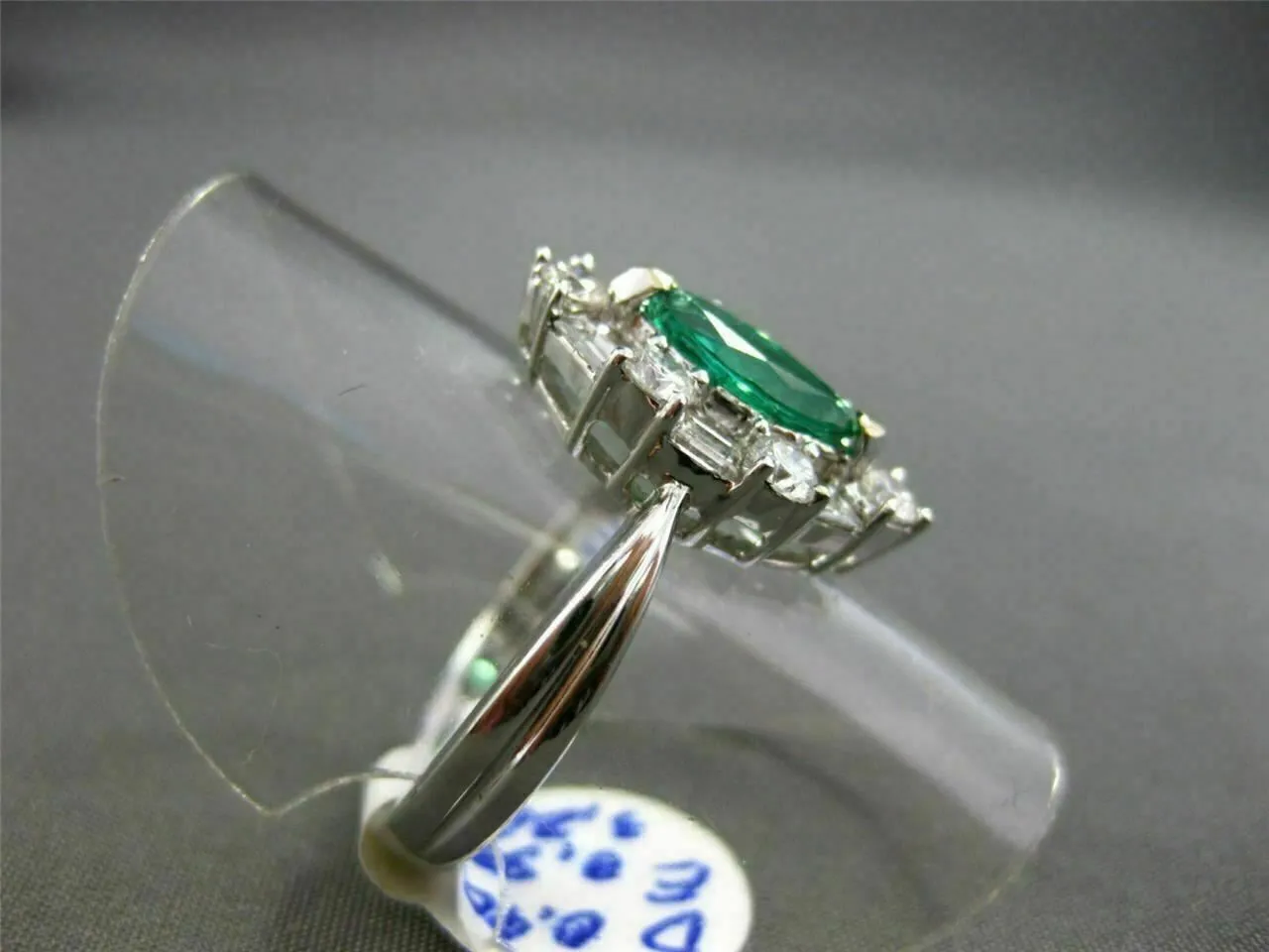 ANTIQUE LARGE 1.4CT DIAMOND & AAA COLOMBIAN 18K WHITE GOLD MARQUISE CLUSTER RING