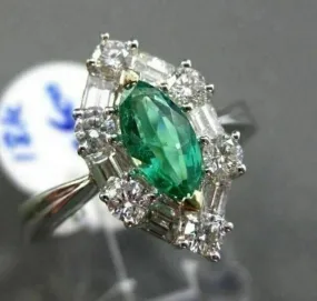 ANTIQUE LARGE 1.4CT DIAMOND & AAA COLOMBIAN 18K WHITE GOLD MARQUISE CLUSTER RING