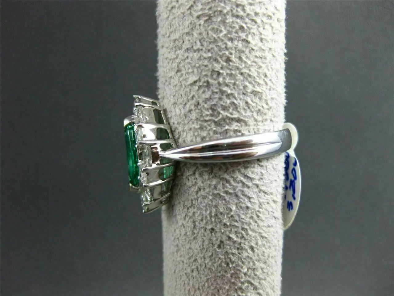 ANTIQUE LARGE 1.4CT DIAMOND & AAA COLOMBIAN 18K WHITE GOLD MARQUISE CLUSTER RING