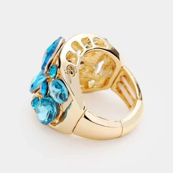 Aqua Blue Oval Crystal Stretch Ring