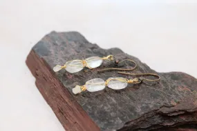 Aquamarine and Rainbow Moonstone Brass Earrings