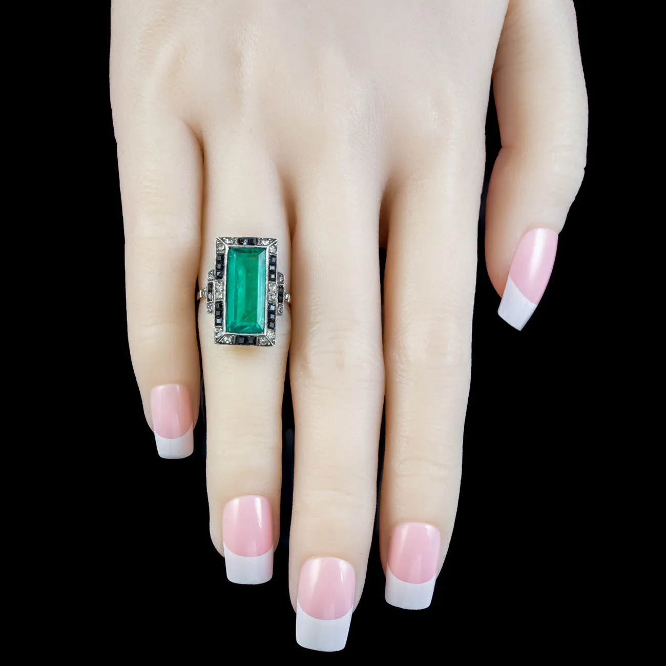 Art Deco Green Black Paste Cocktail Ring