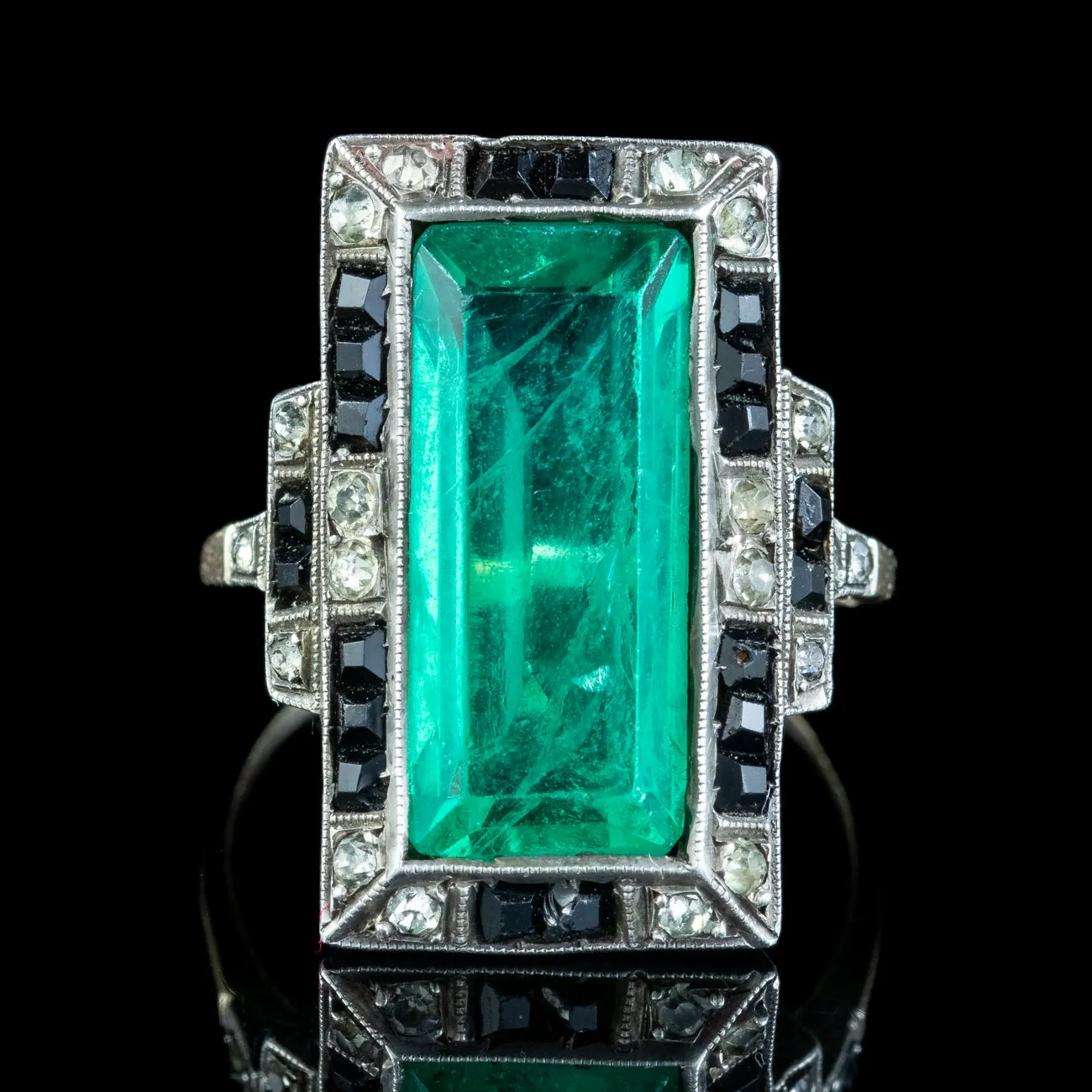 Art Deco Green Black Paste Cocktail Ring