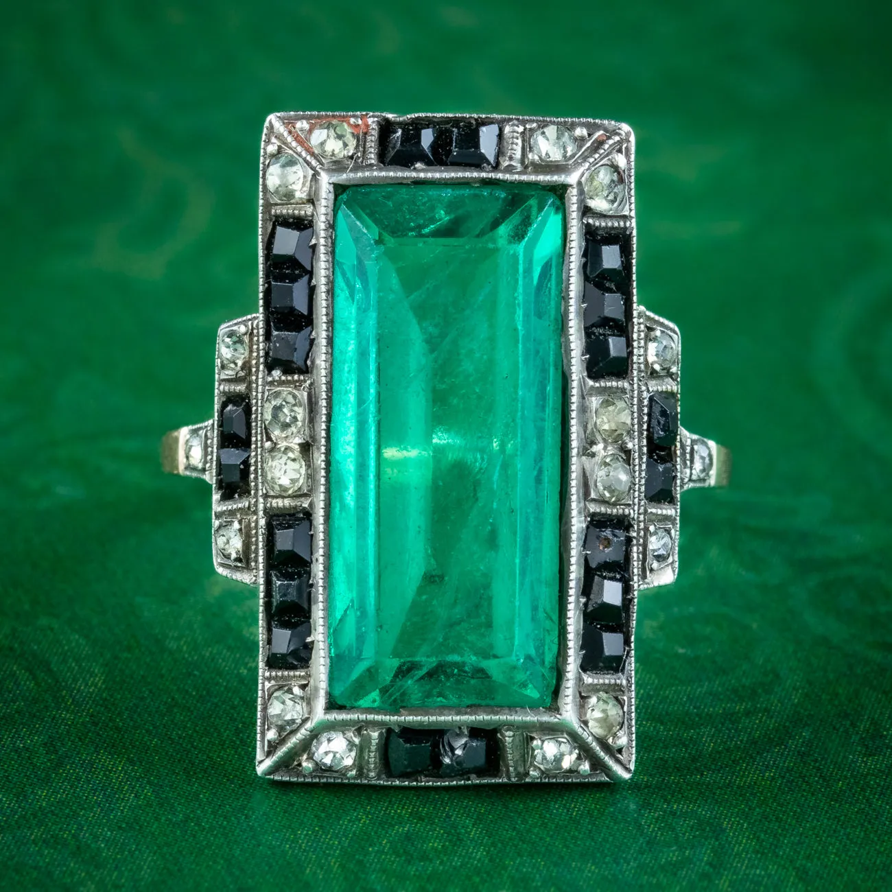Art Deco Green Black Paste Cocktail Ring
