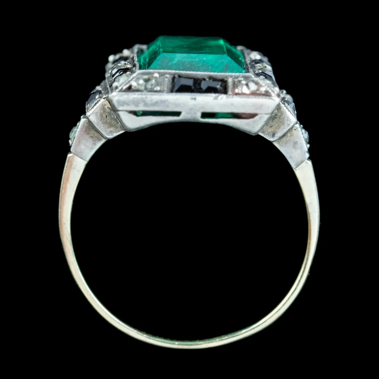 Art Deco Green Black Paste Cocktail Ring