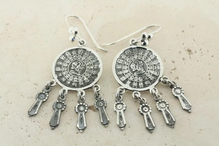 Aztec calendar chandelier earrings