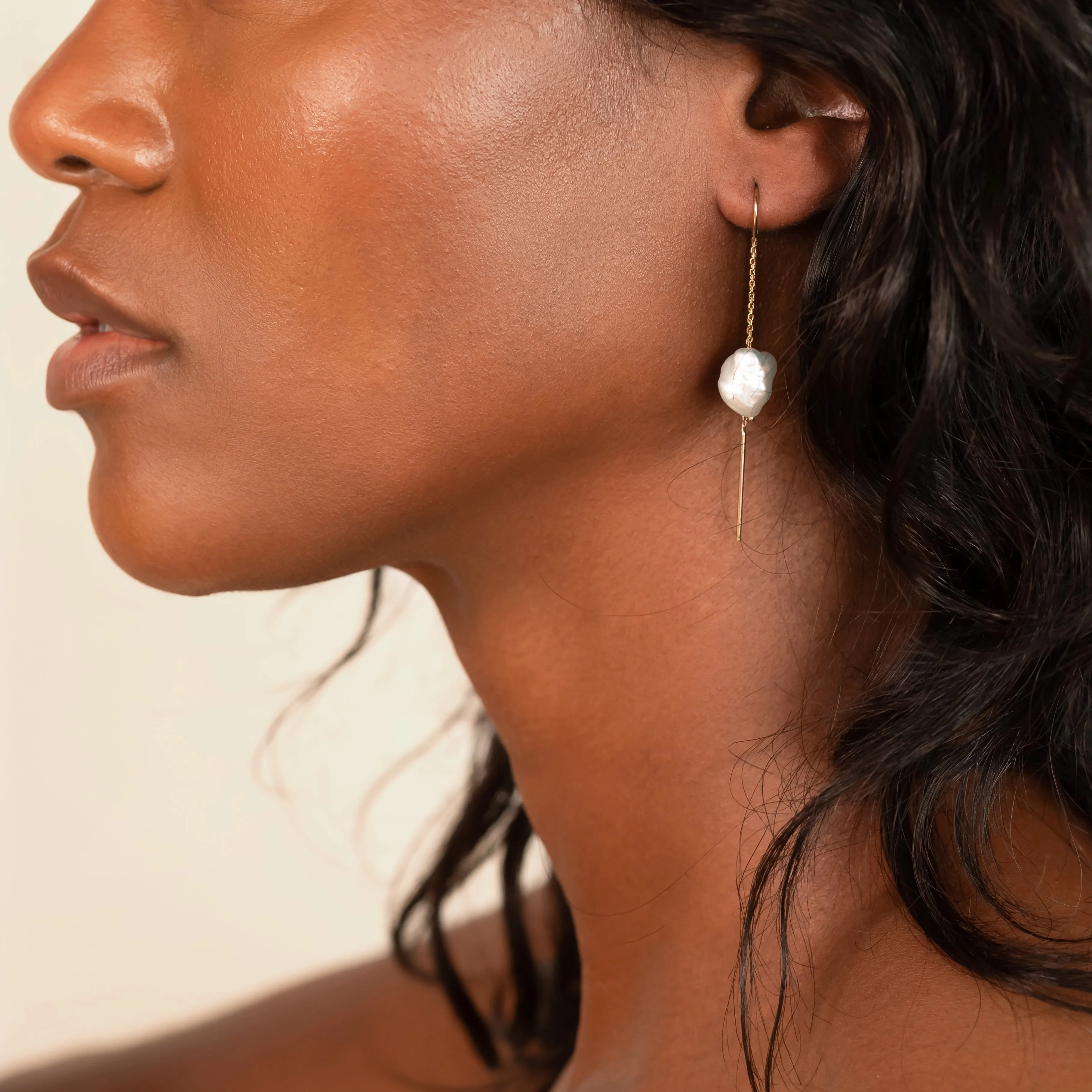 Baby Baroque Pearl Threader Earrings