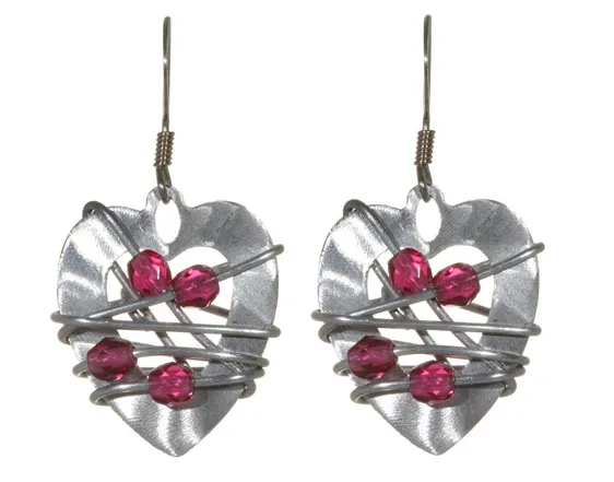 Beaded Wire Heart Earrings