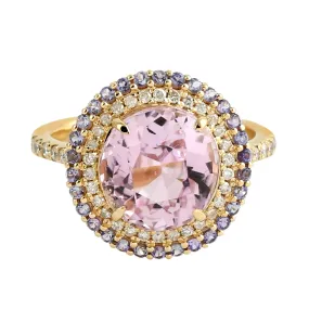 Beautiful Kunzite Tanzanite Diamond Round Halo Ring In 18k Yellow Gold Ring Jewelry