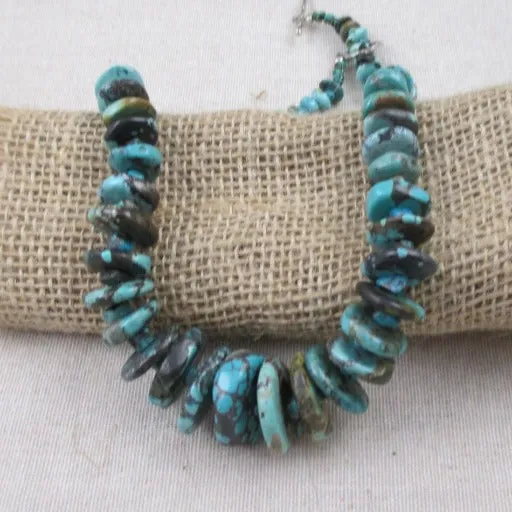 Big Turquoise Nugget Disk Statement Necklace