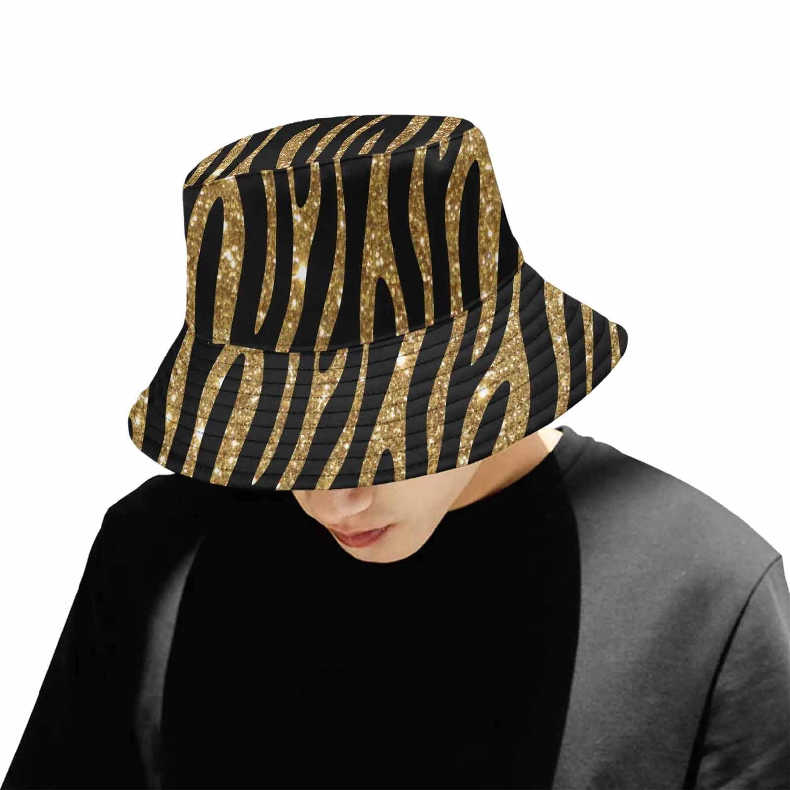 Black and Gold Glitter Leopard Print  Unisex Summer Single-Layer Bucket Hat