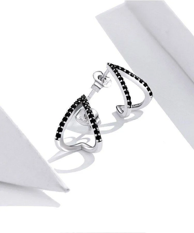 Black Geometry 925 Sterling Silver Stud Earrings Charm Jewelry ECJBOS55