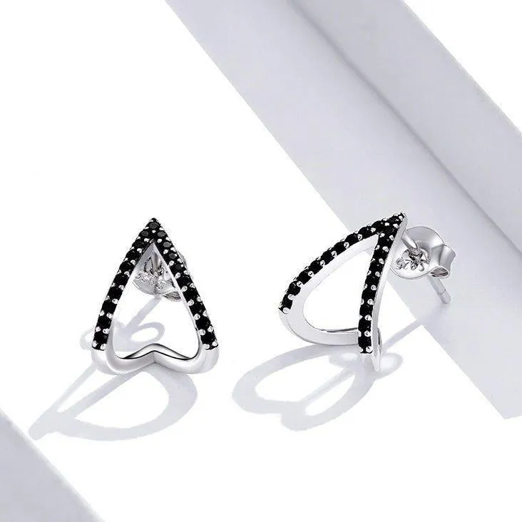 Black Geometry 925 Sterling Silver Stud Earrings Charm Jewelry ECJBOS55
