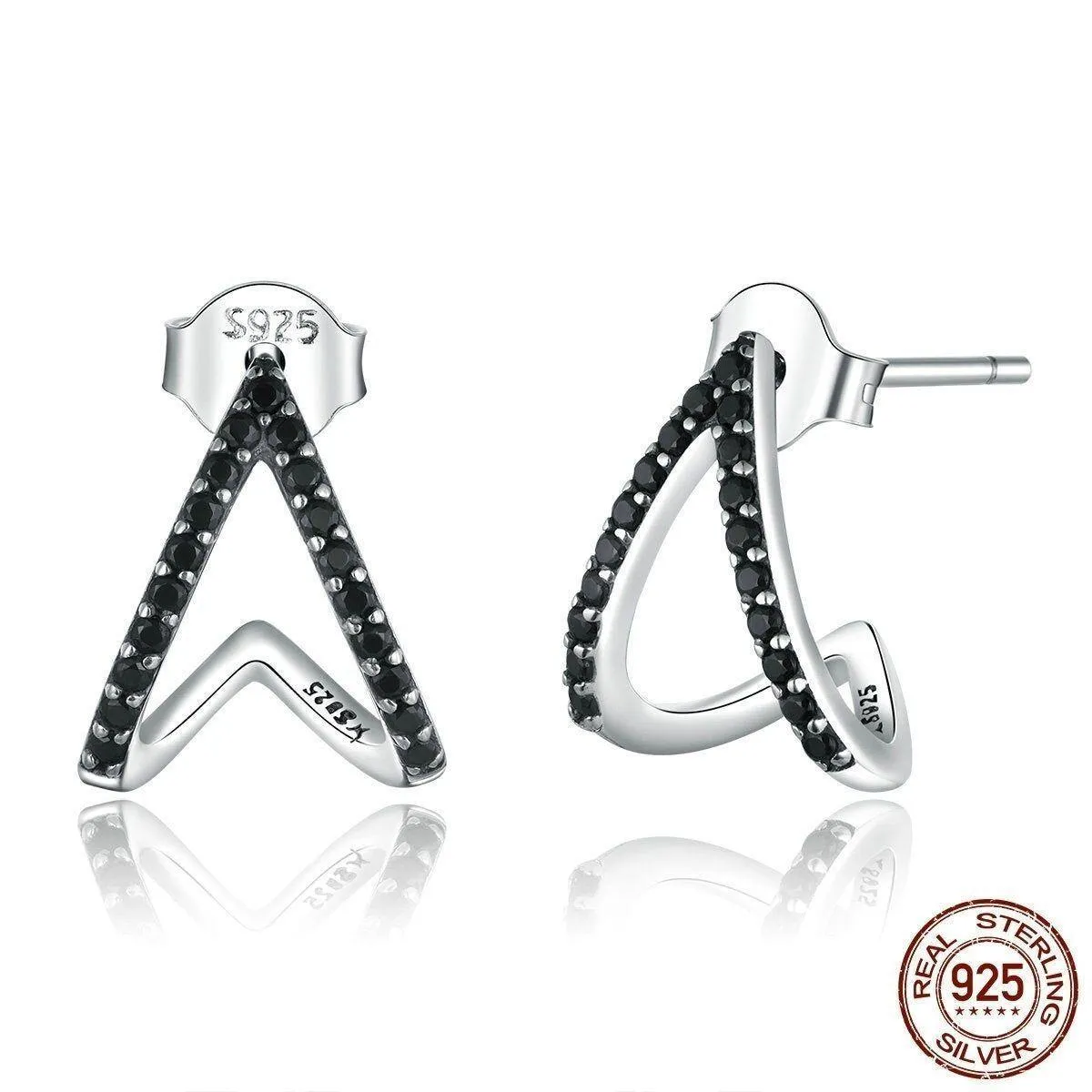 Black Geometry 925 Sterling Silver Stud Earrings Charm Jewelry ECJBOS55