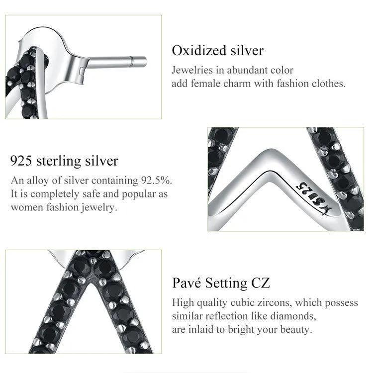 Black Geometry 925 Sterling Silver Stud Earrings Charm Jewelry ECJBOS55