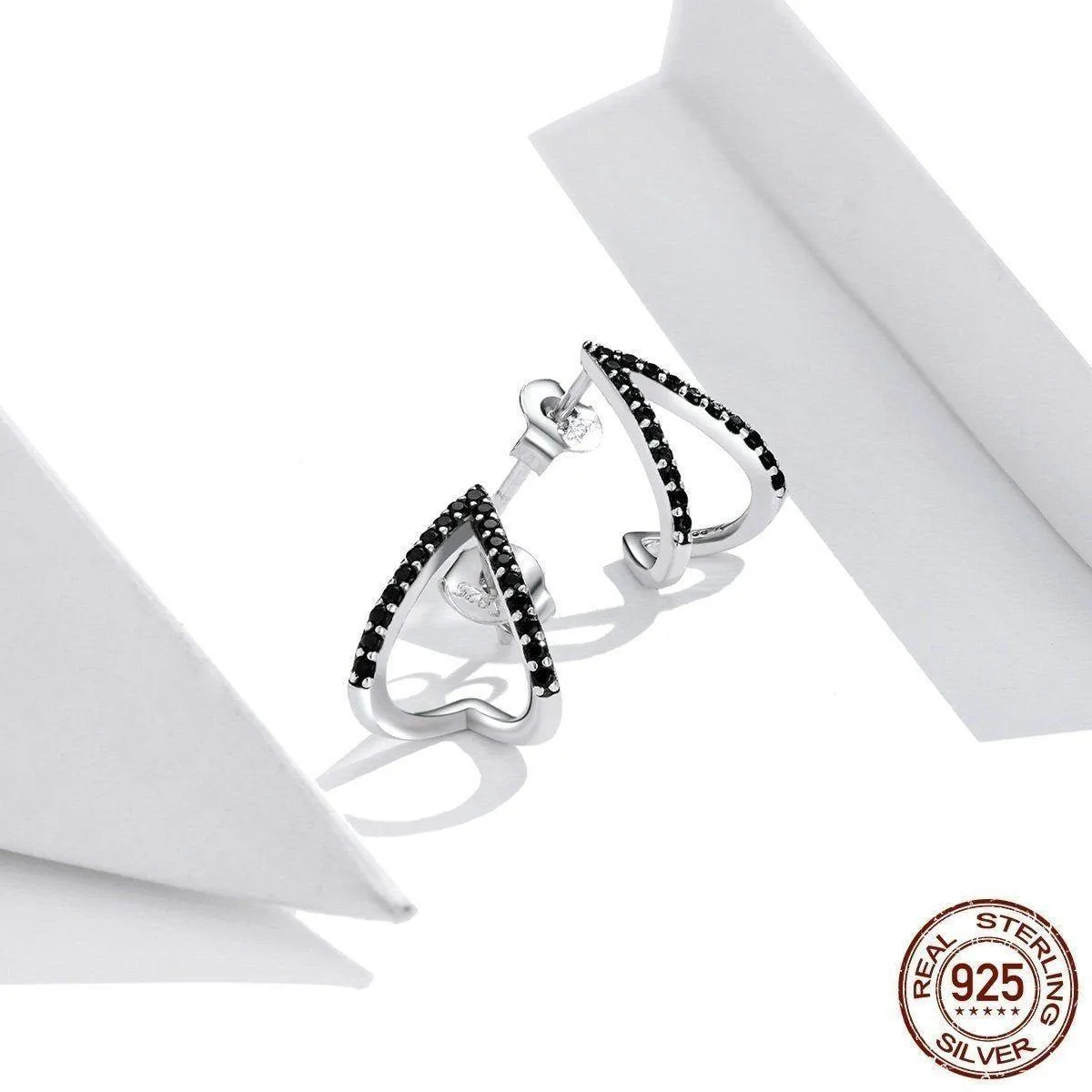 Black Geometry 925 Sterling Silver Stud Earrings Charm Jewelry ECJBOS55