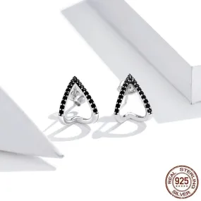 Black Geometry 925 Sterling Silver Stud Earrings Charm Jewelry ECJBOS55