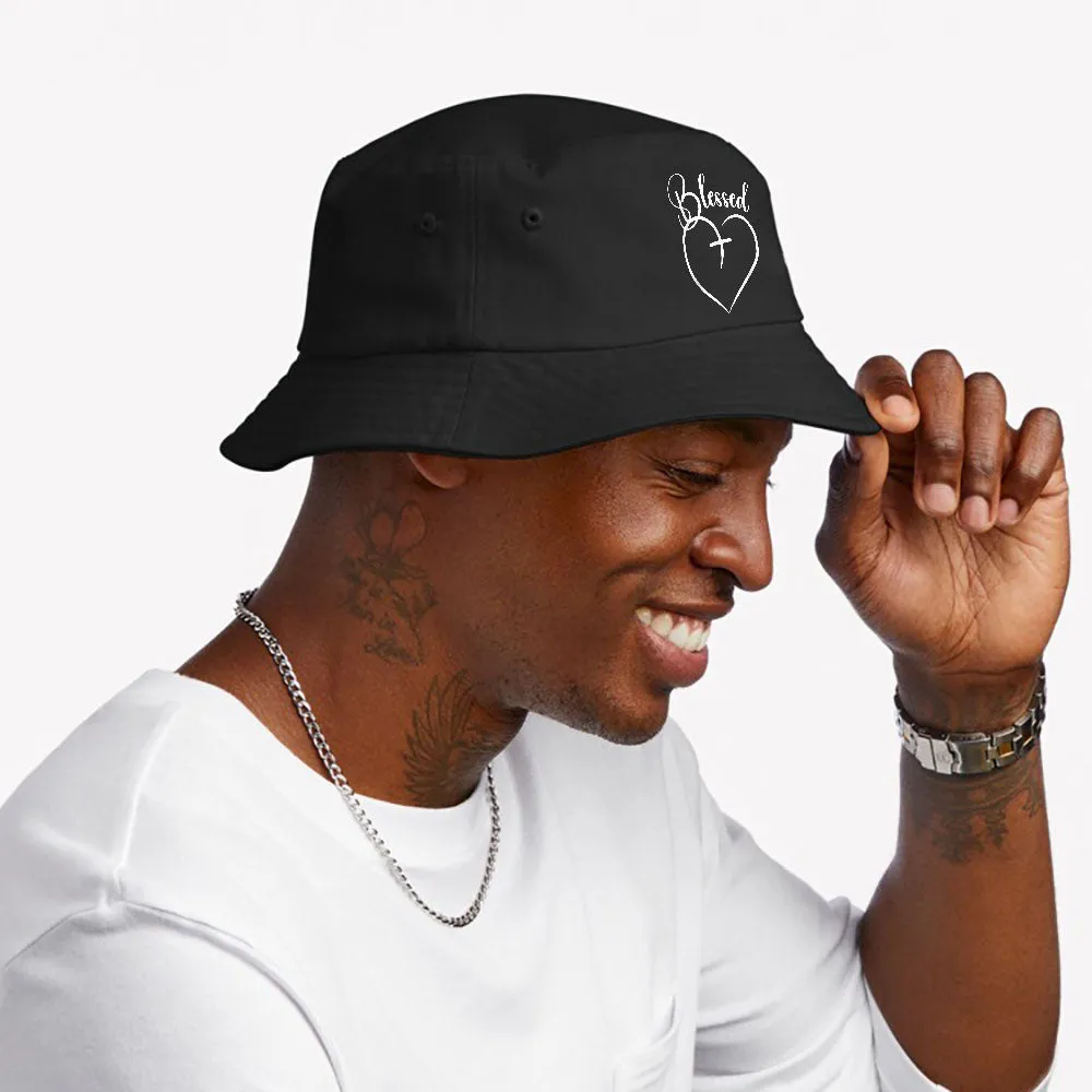 Blessed Heart Cross Jesus Has My Back Faith Bucket Hat
