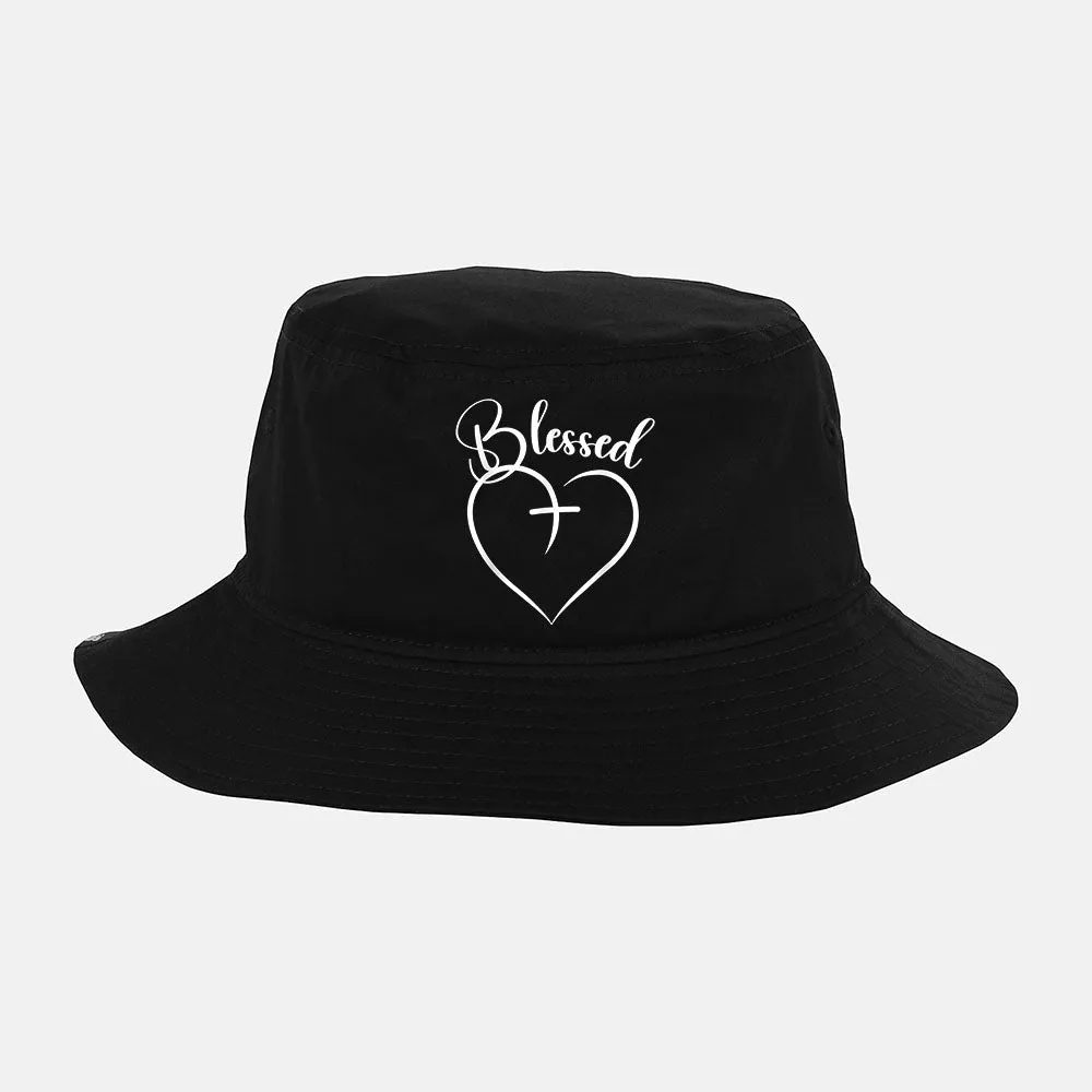 Blessed Heart Cross Jesus Has My Back Faith Bucket Hat