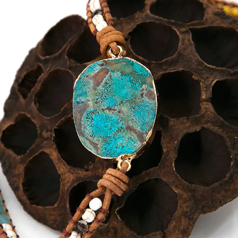 Blue Chrysocolla & African Turquoise Wrap Bracelet