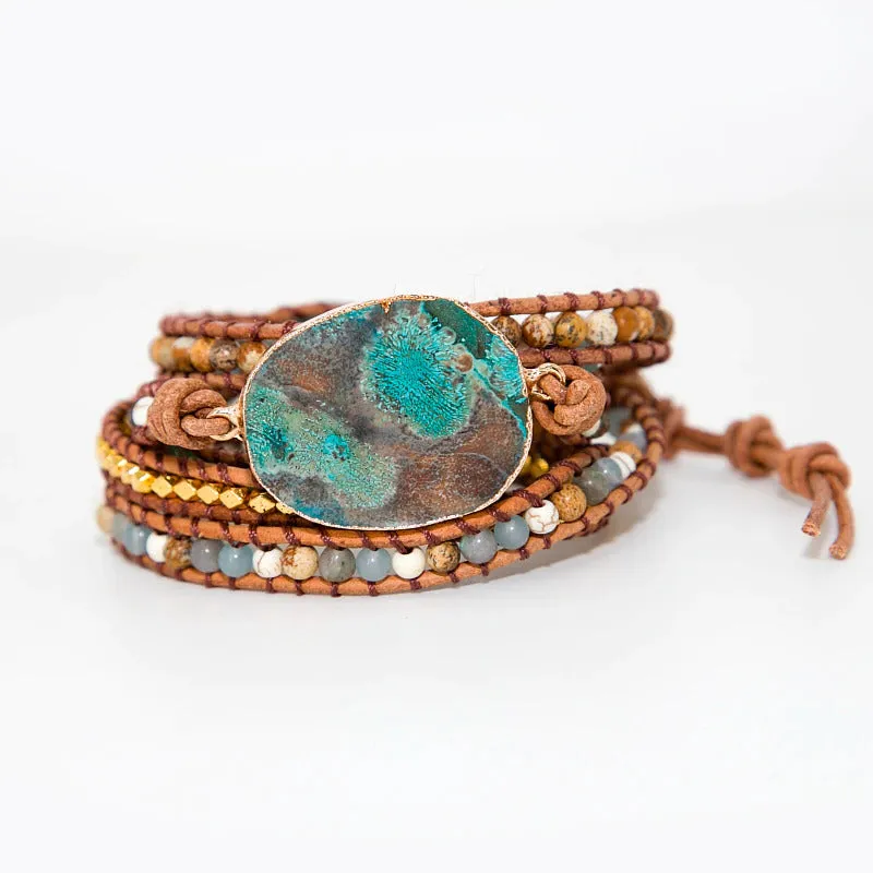 Blue Chrysocolla & African Turquoise Wrap Bracelet