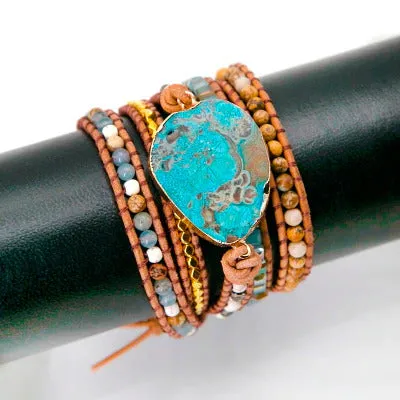 Blue Chrysocolla & African Turquoise Wrap Bracelet