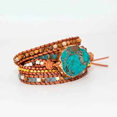 Blue Chrysocolla & African Turquoise Wrap Bracelet