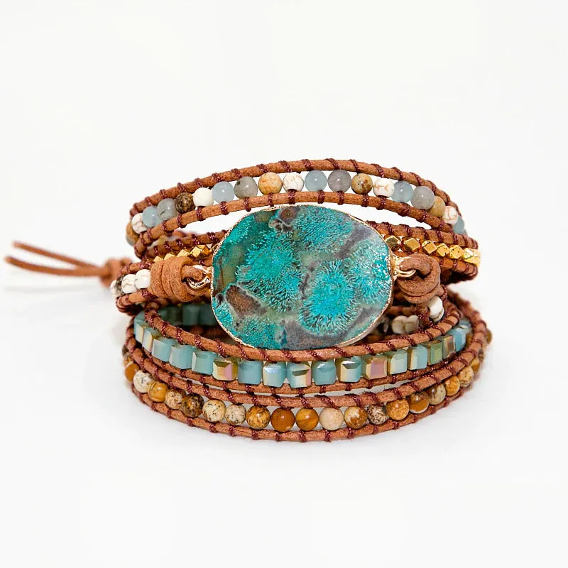 Blue Chrysocolla & African Turquoise Wrap Bracelet