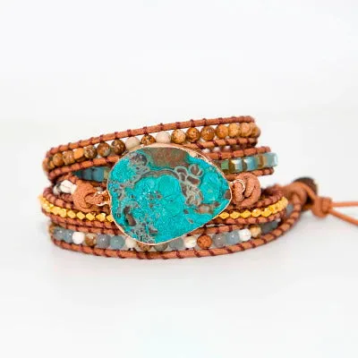 Blue Chrysocolla & African Turquoise Wrap Bracelet
