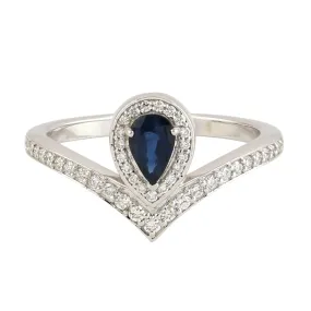 Blue Sapphire Pave Diamond Statement Ring in 18k White Gold For Her