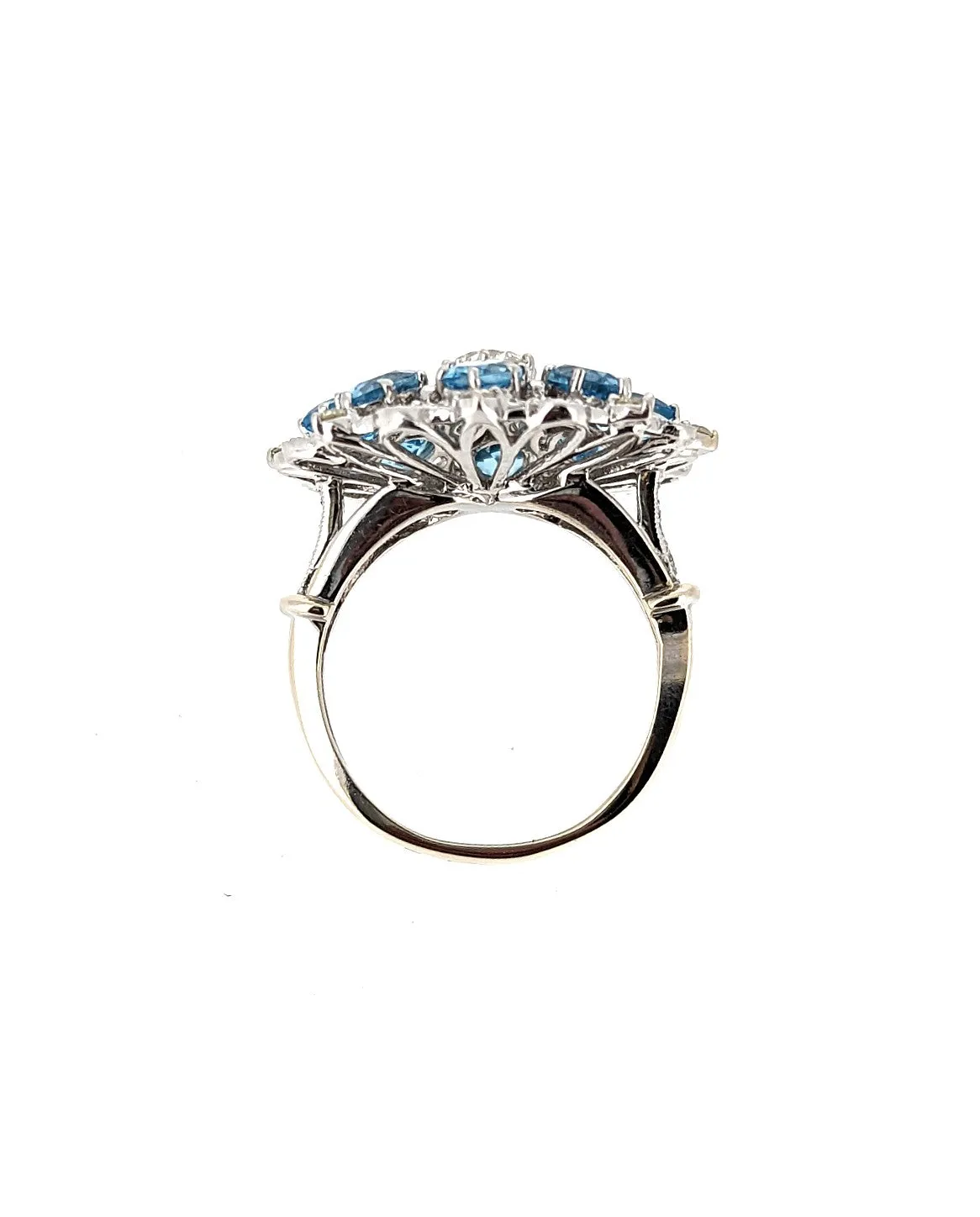 Blue Topaz Diamond Cocktail Ring in 18K White Gold