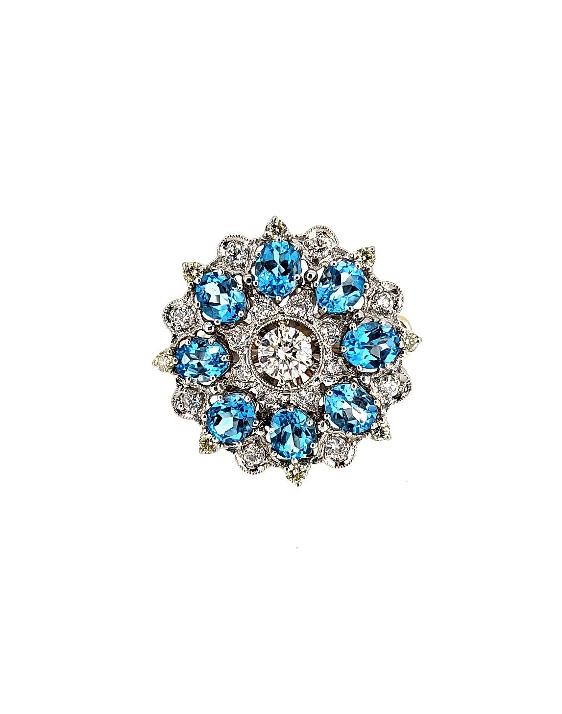 Blue Topaz Diamond Cocktail Ring in 18K White Gold