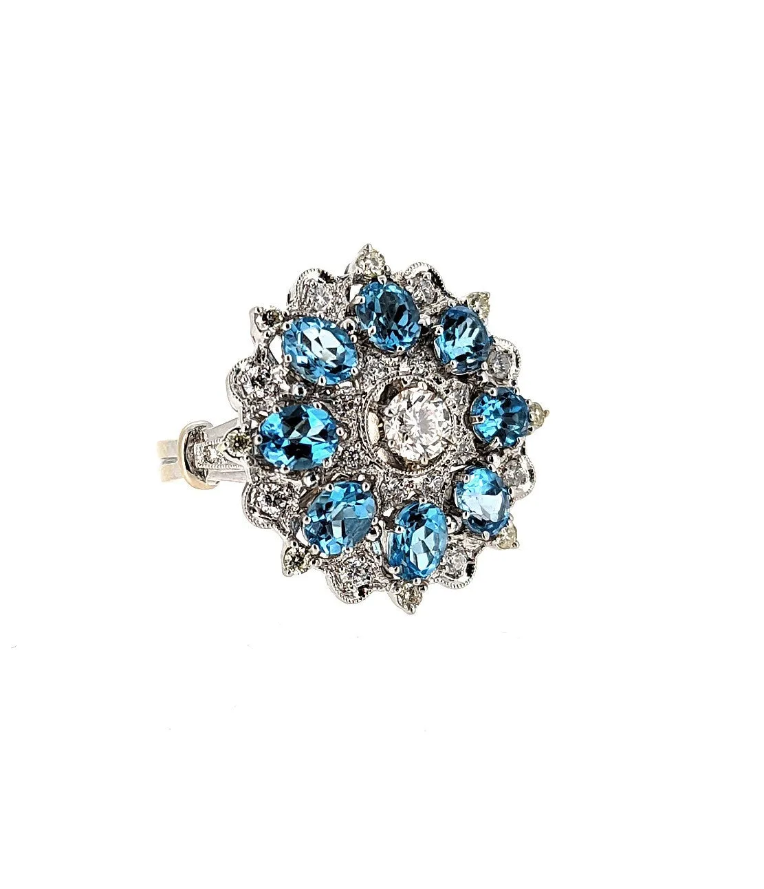 Blue Topaz Diamond Cocktail Ring in 18K White Gold