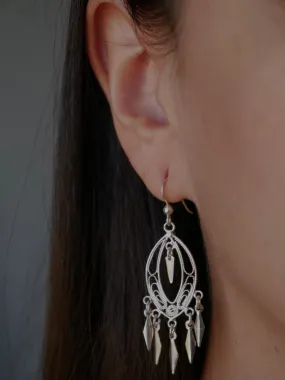 Boho Chandelier Silver Earrings, .925 Sterling Silver Waterproof Hypoallergenic Casual Dangly Luxury Statement Earrings