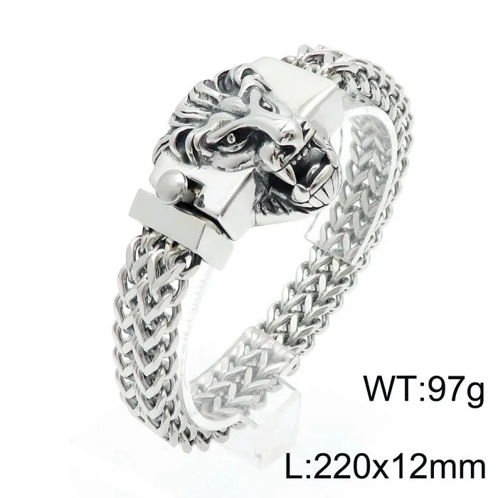 Bold Skull Lion Head Men's Titanium Steel Bracelet