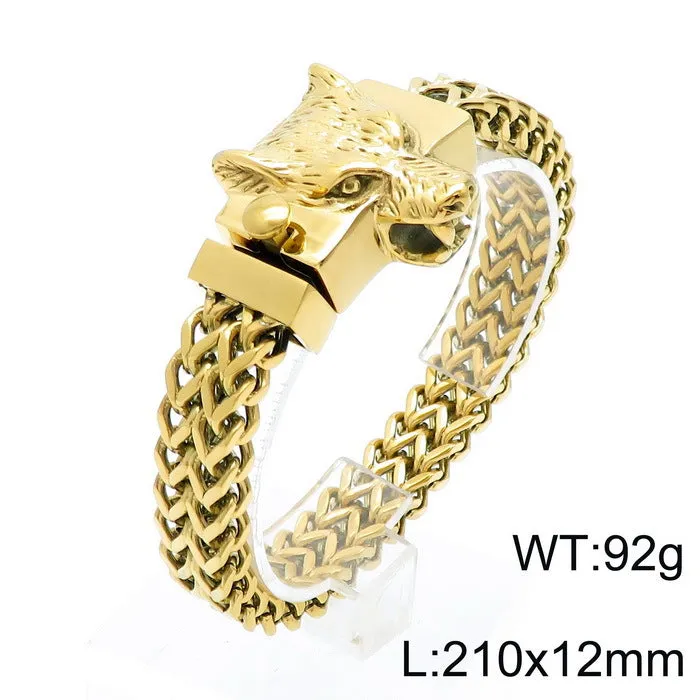 Bold Skull Lion Head Men's Titanium Steel Bracelet