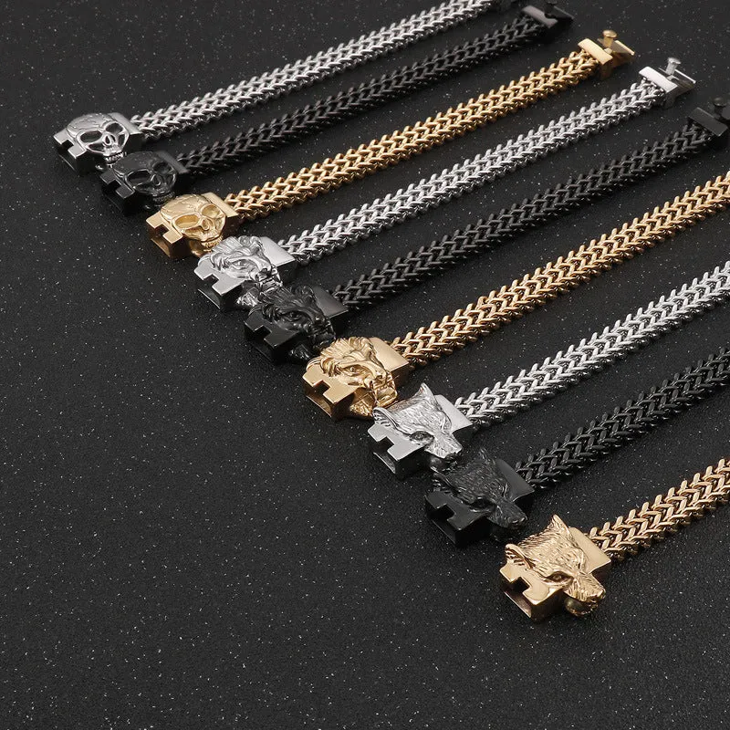 Bold Skull Lion Head Men's Titanium Steel Bracelet