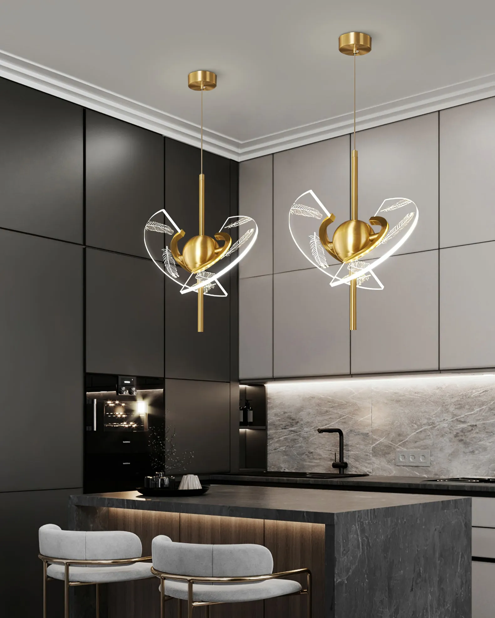 Brass Feather Pendant Lamp