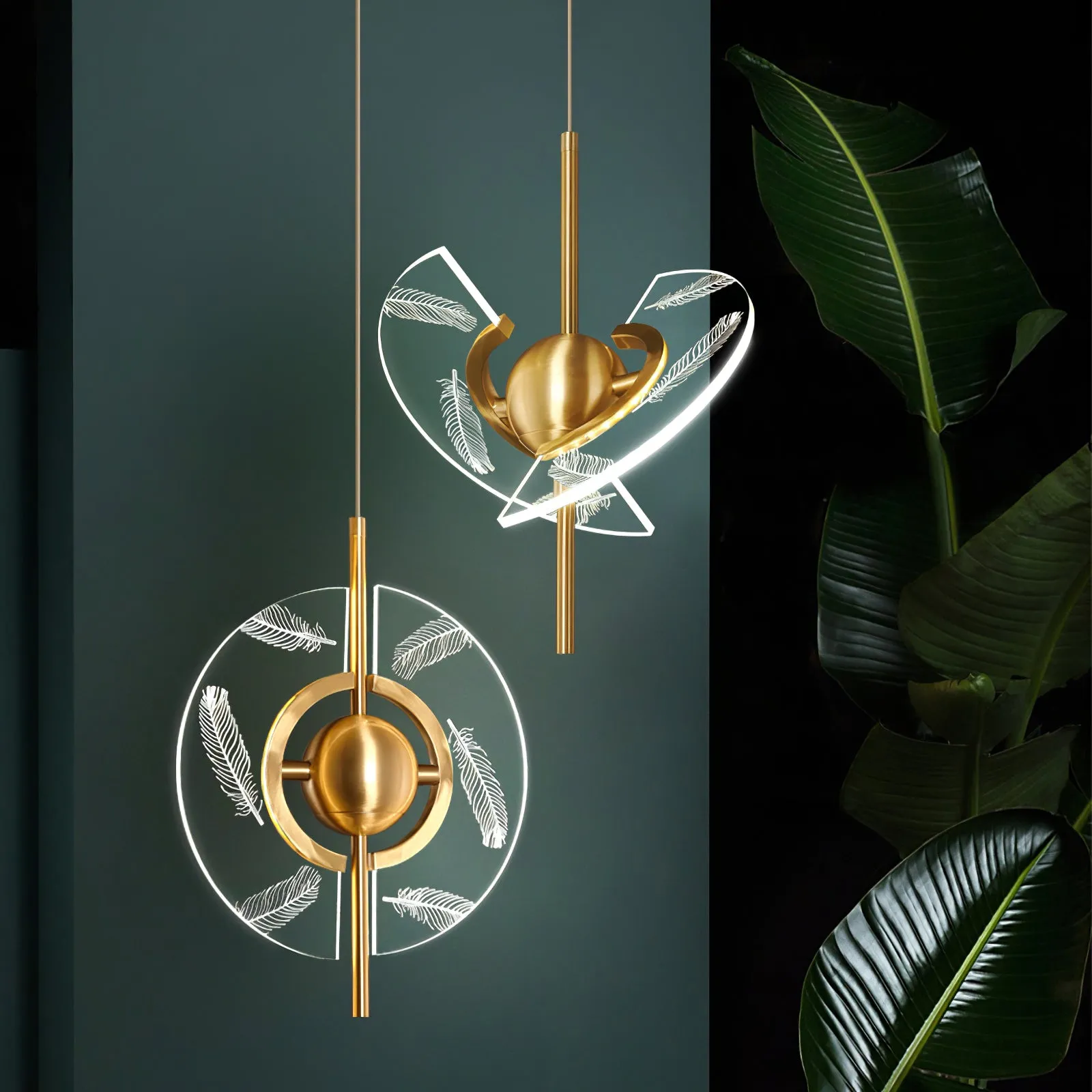 Brass Feather Pendant Lamp