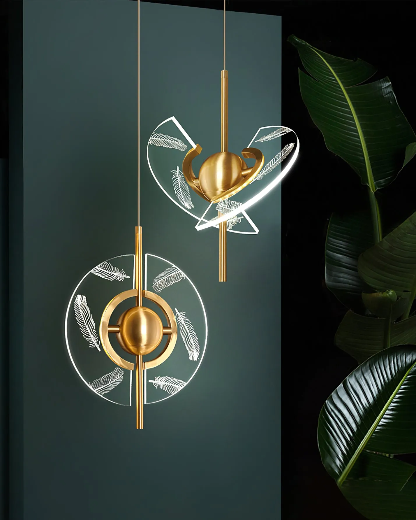 Brass Feather Pendant Lamp