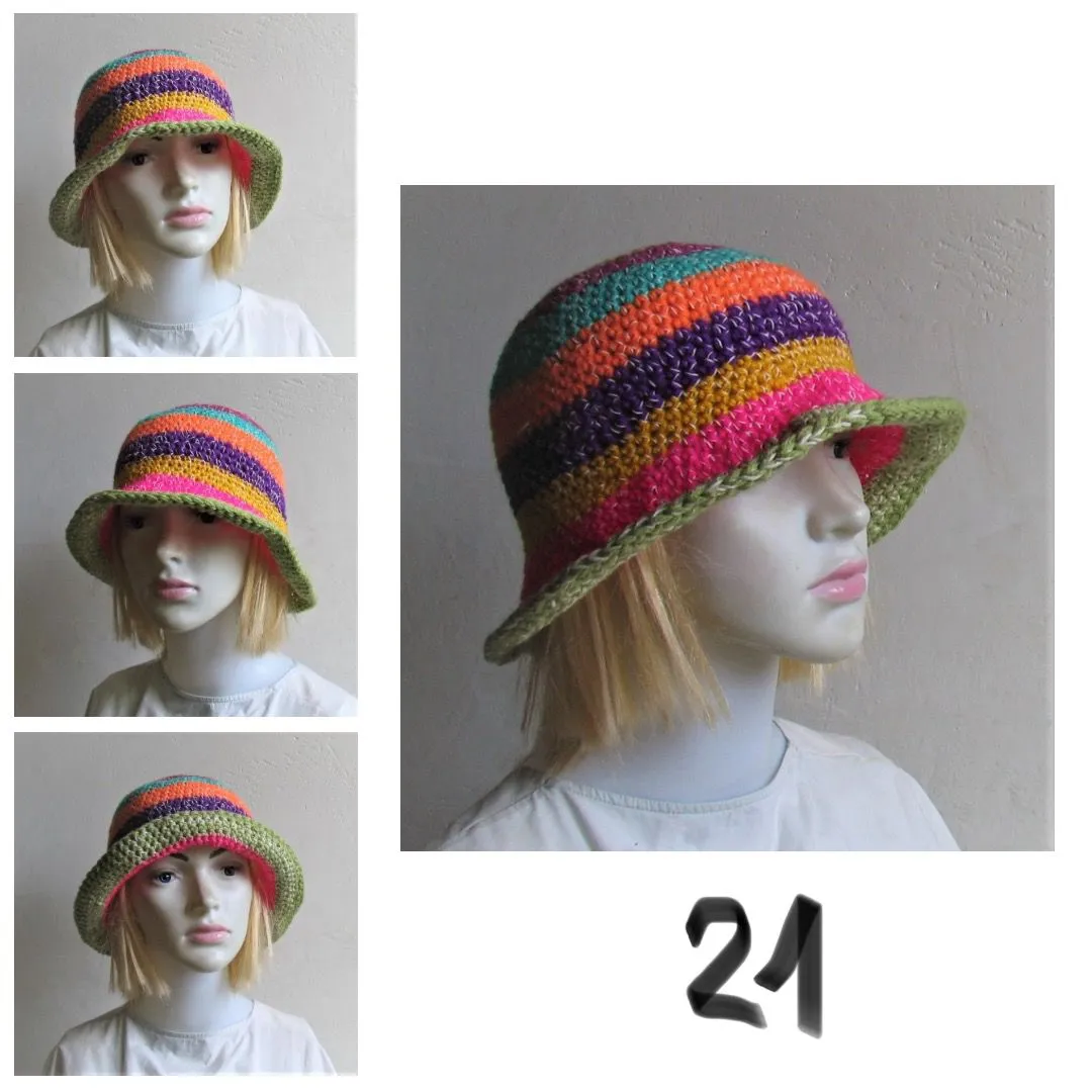 Bucket Hat Crochet Women Man Bucket Hat Unisex Fisherman Hat Festival Hat Rustic Brim Hat Cotton Multicolor Hat OOAK Ready to Ship #5