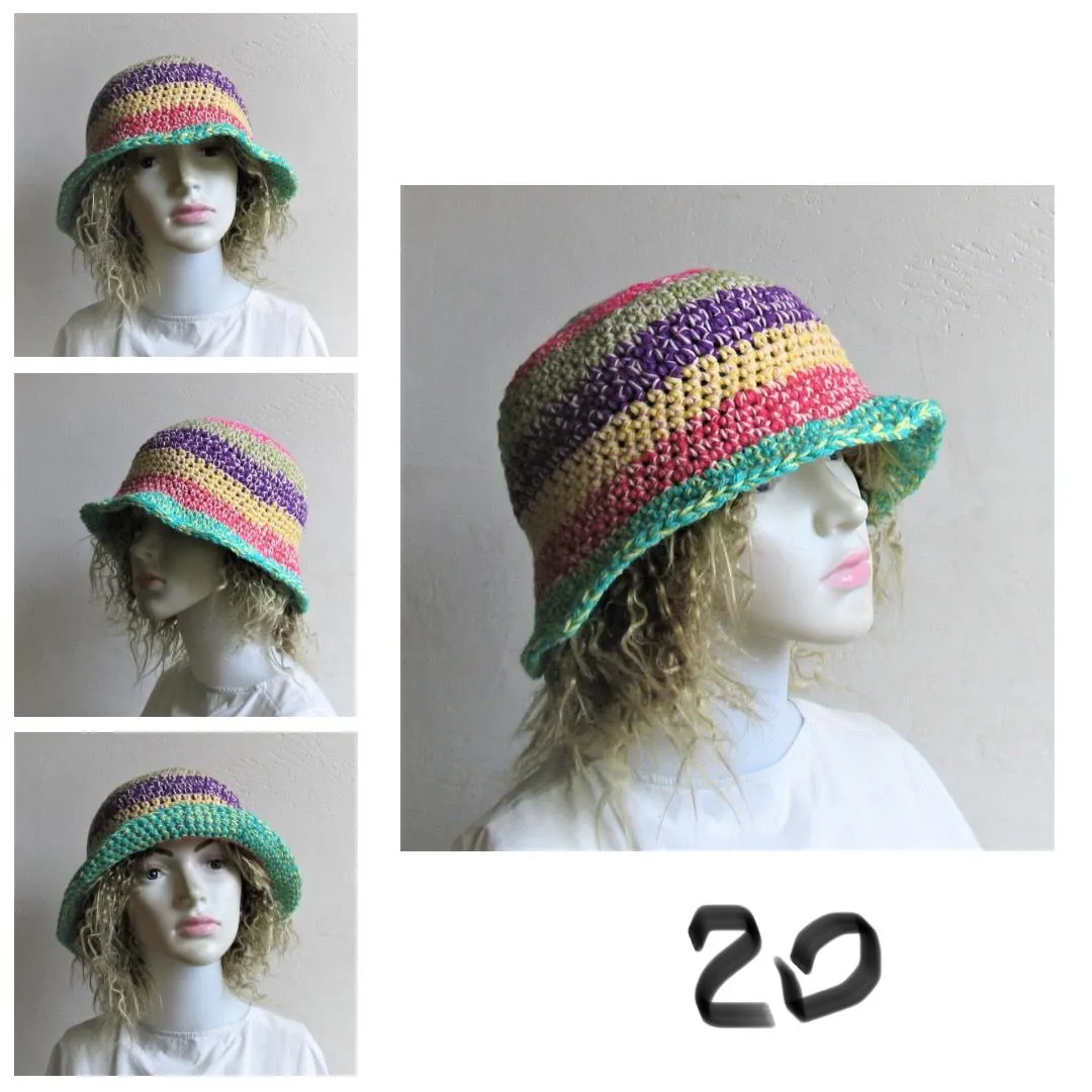 Bucket Hat Crochet Women Man Bucket Hat Unisex Fisherman Hat Festival Hat Rustic Brim Hat Cotton Multicolor Hat OOAK Ready to Ship #5