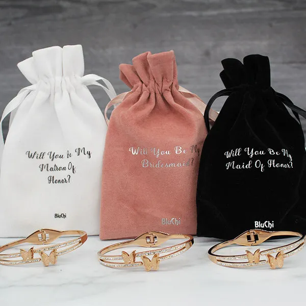 Butterfly Bracelet and Velvet Bag Proposal Gifts for Bridal Party