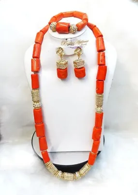 Celebrant Beautiful Real Traditional Coral African Necklace Jewellery Set
