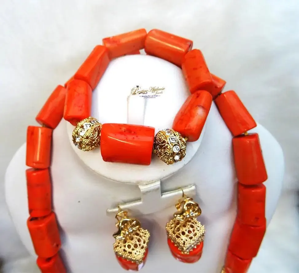 Celebrant Beautiful Real Traditional Coral African Necklace Jewellery Set